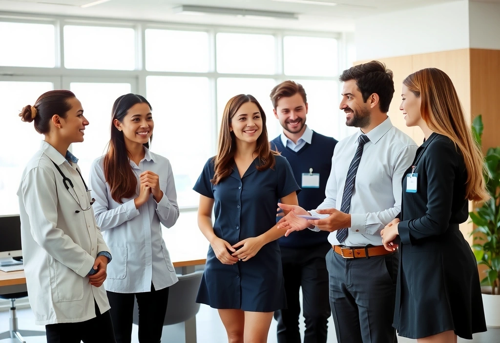 Grup de specialiști Nutriexpertd zâmbitori și interacționând