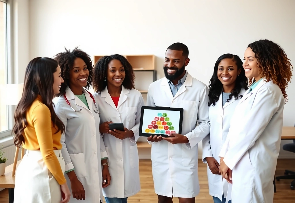 Echipa Nutriexpertd zâmbind și discutând despre nutriție